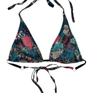 NWT Malia Mills Blue & Green Printed Silk Swim Top sz 36